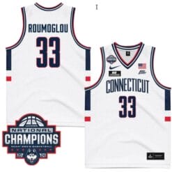 Apostolos Roumoglou Jersey #33 UConn Huskies 2024 NCAA Basketball National Champions White
