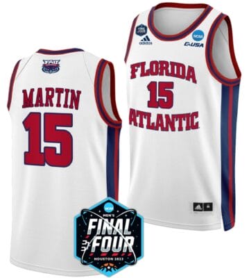 Alijah Martin Jersey #15 FAU Owls College Basketball 2023 NCAA Final Four White
