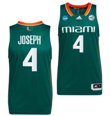 Bensley Joseph Jersey #4 Miami Hurricanes 2023 NCAA March Madness Green College Basketball