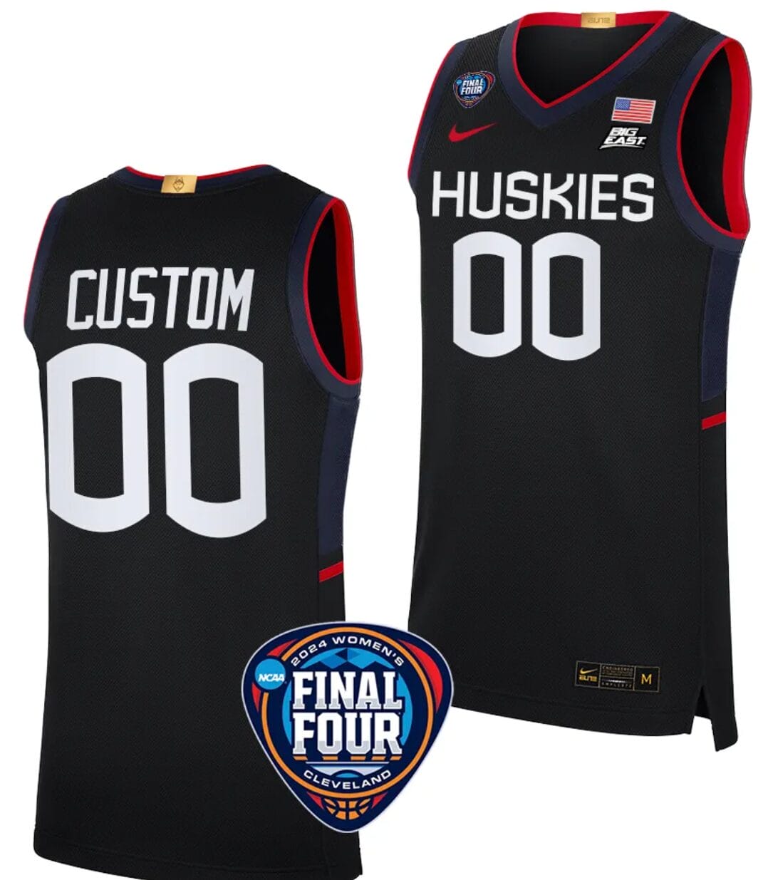 Custom UConn Huskies Basketball Jersey Name and Number 2024 NCAA March Madness Final Four Black