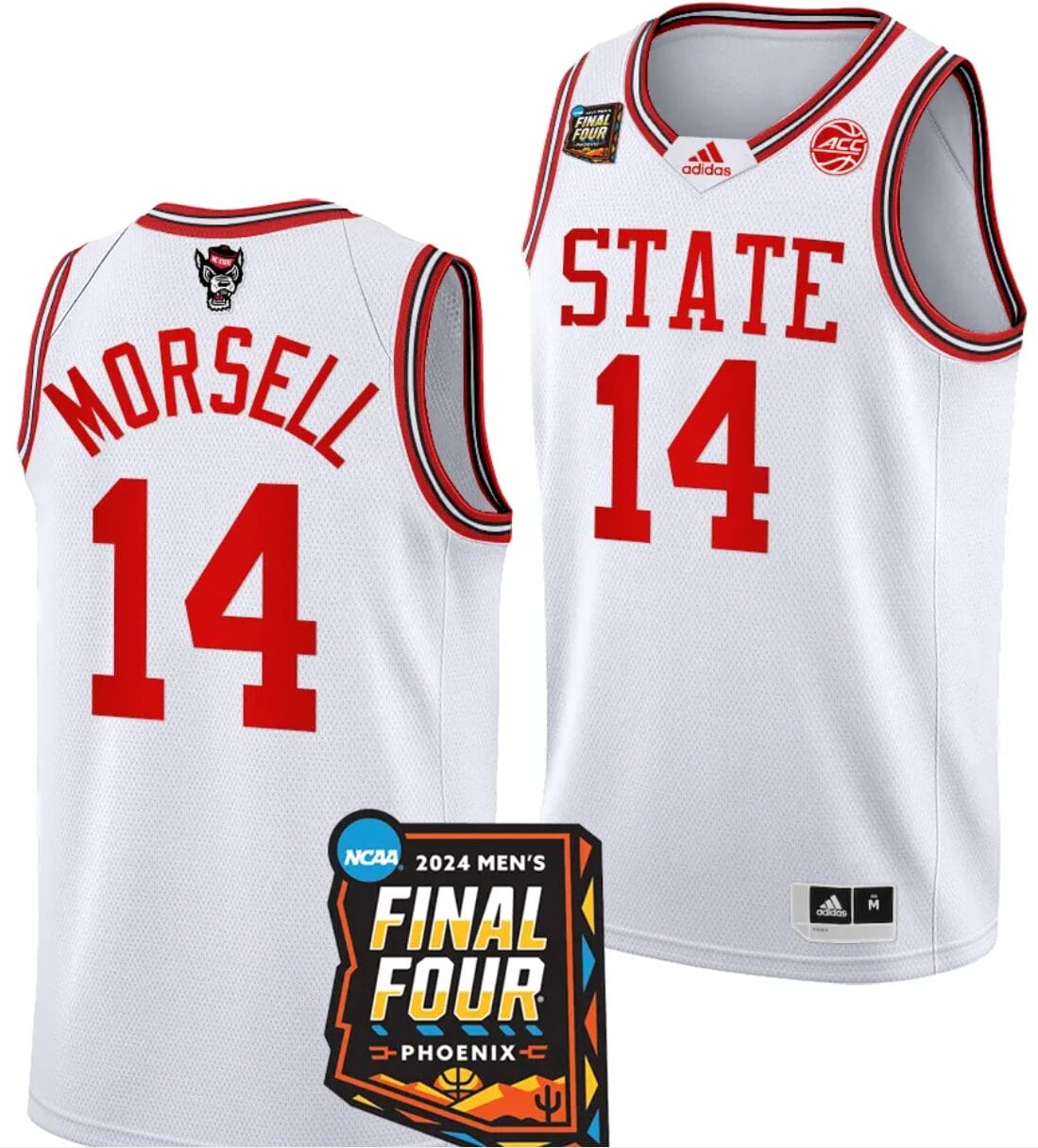 Casey Morsell Jersey #14 NC State Wolfpack 2024 NCAA March Madness Final Four Basketball White