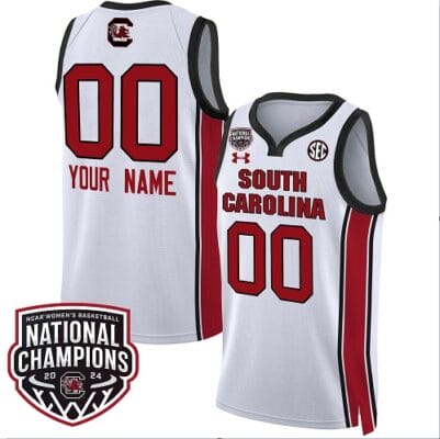 Custom South Carolina Gamecocks Basketball Jersey Name and Number 2024 National Champions All Stitched White