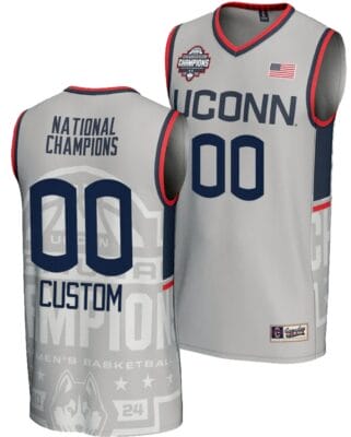 Custom UConn Huskies Jersey Name and Number 2024 NCAA Basketball National Champions Lightweight Gray
