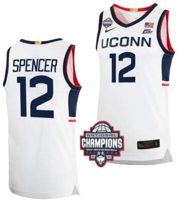 Cam Spencer Jersey #12 UConn Huskies 2024 NCAA Basketball National Champions White Elite