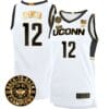 Cam Spencer Jersey #12 UConn Huskies Basketball 2024 Back To Back Champions Patch White Gold