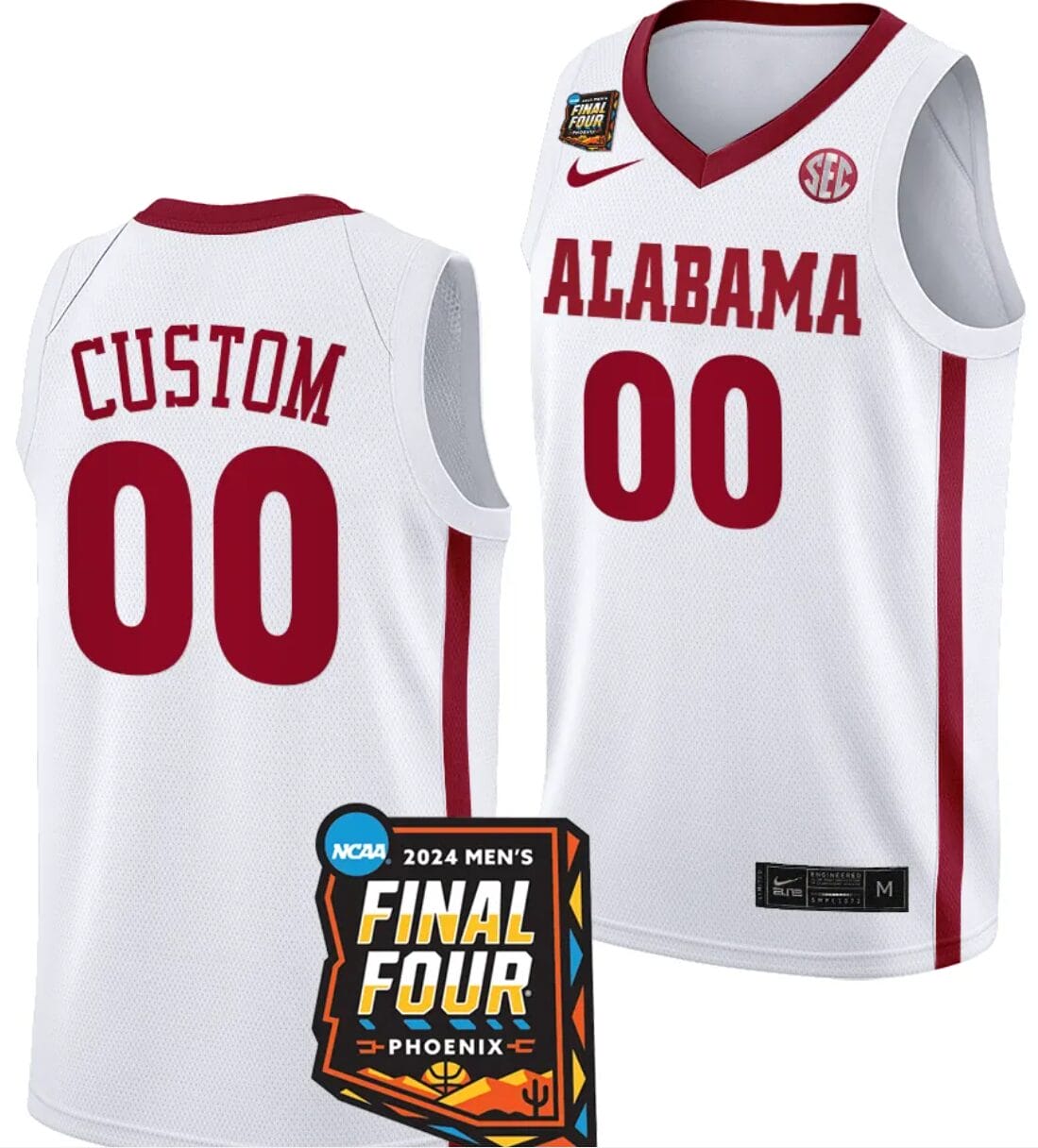 Custom Alabama Crimson Tide Jersey Name and Number 2024 NCAA March Madness Final Four Basketball White