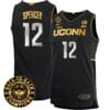 Cam Spencer Jersey #12 UConn Huskies Basketball 2024 Back To Back Champions Patch Black Gold
