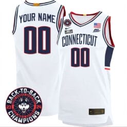 Custom UConn Huskies Basketball Jersey 2024 Back To Back Champions Patch White