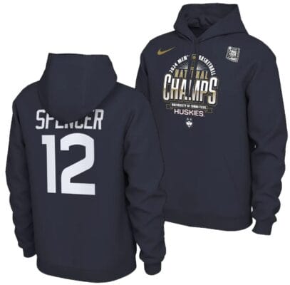 Cam Spencer Hoodie #12 UConn Huskies 2024 NCAA Basketball National Champions Pullover Locker Room Navy