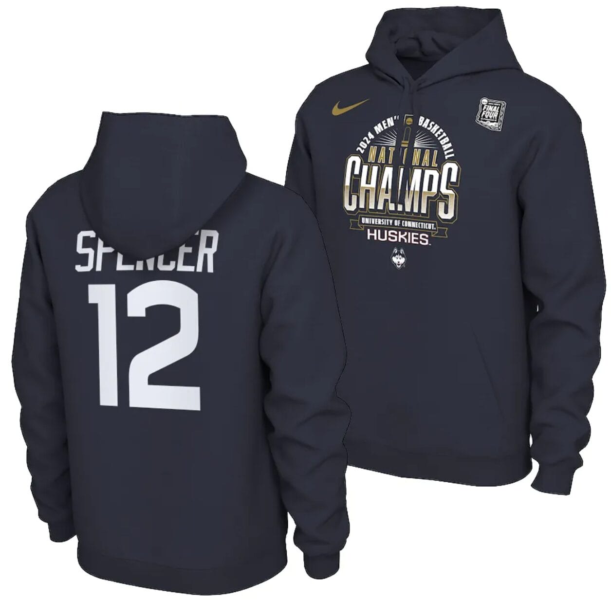 Cam Spencer Hoodie #12 UConn Huskies 2024 NCAA Basketball National Champions Pullover Locker Room Navy