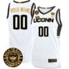 Custom UConn Huskies Basketball Jersey 2024 Back To Back Champions Patch White Gold