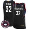 Donovan Clingan Jersey #32 UConn Huskies Basketball 2024 Back To Back Champions Patch Black