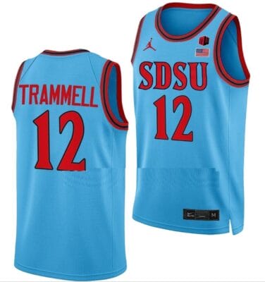 Darrion Trammell Jersey #12 San Diego State Aztecs College Basketball Blue Alternate