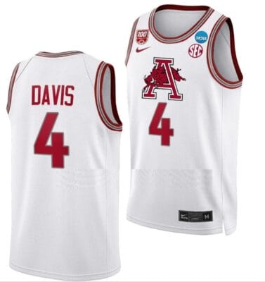 Davonte Davis Jersey #4 Arkansas Razorbacks College Basketball 2023 NCAA March Madness White