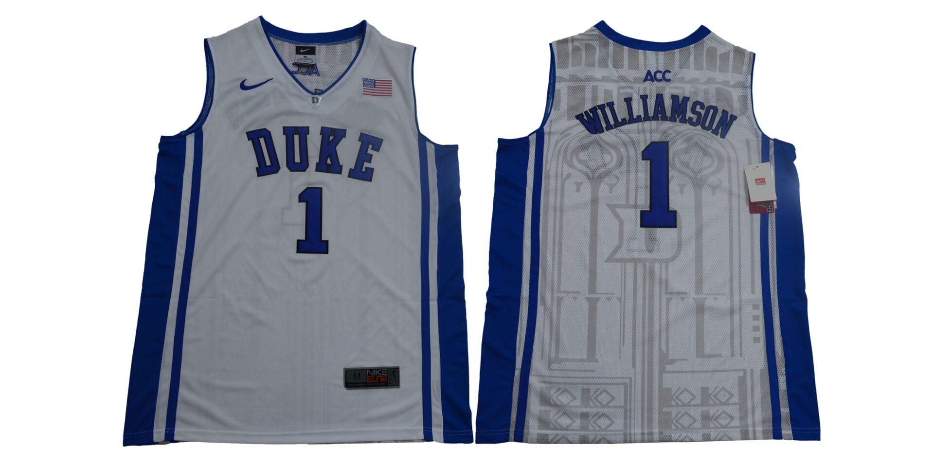 Zion Williamson Jersey #1 Duke Blue Devils Basketball NCAA Basketball White Elite