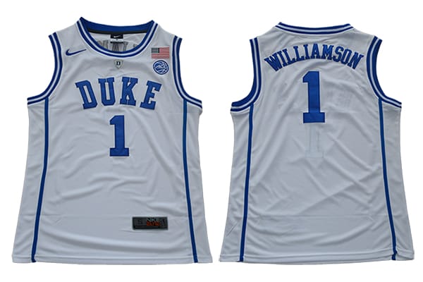 Zion Williamson Jersey #1 Duke Blue Devils Basketball NCAA Basketball White Round Neck
