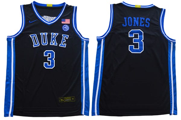 Tre Jones Jersey #3 Duke Blue Devils Basketball NCAA Basketball Black
