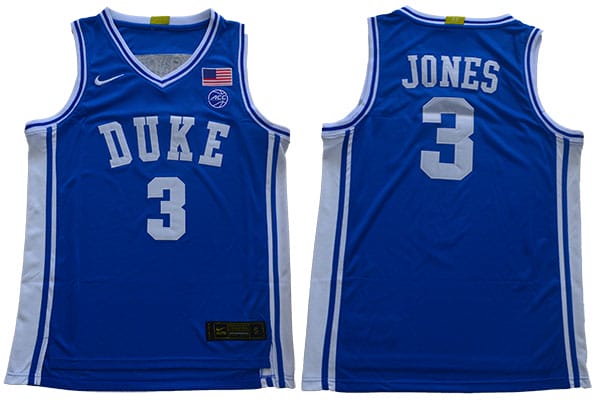 Tre Jones Jersey #3 Duke Blue Devils Basketball NCAA Basketball Blue