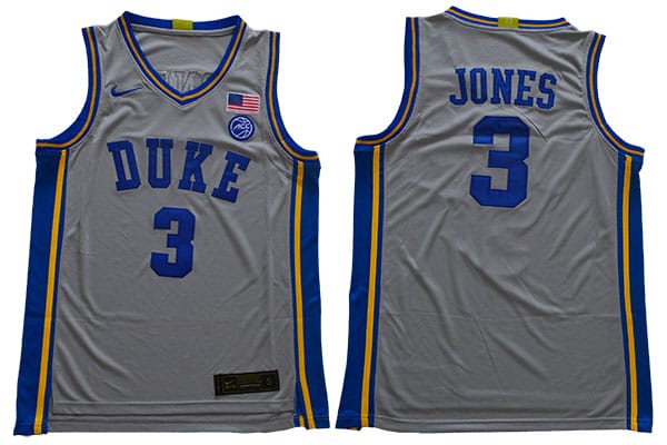 Tre Jones Jersey #3 Duke Blue Devils Basketball NCAA Basketball Grey
