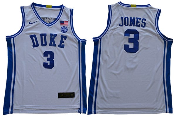 Tre Jones Jersey #3 Duke Blue Devils Basketball NCAA Basketball New White