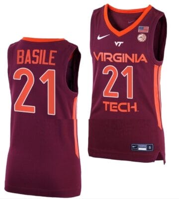 Grant Basile Jersey Virginia Tech Hokies College Basketball Away Maroon #21