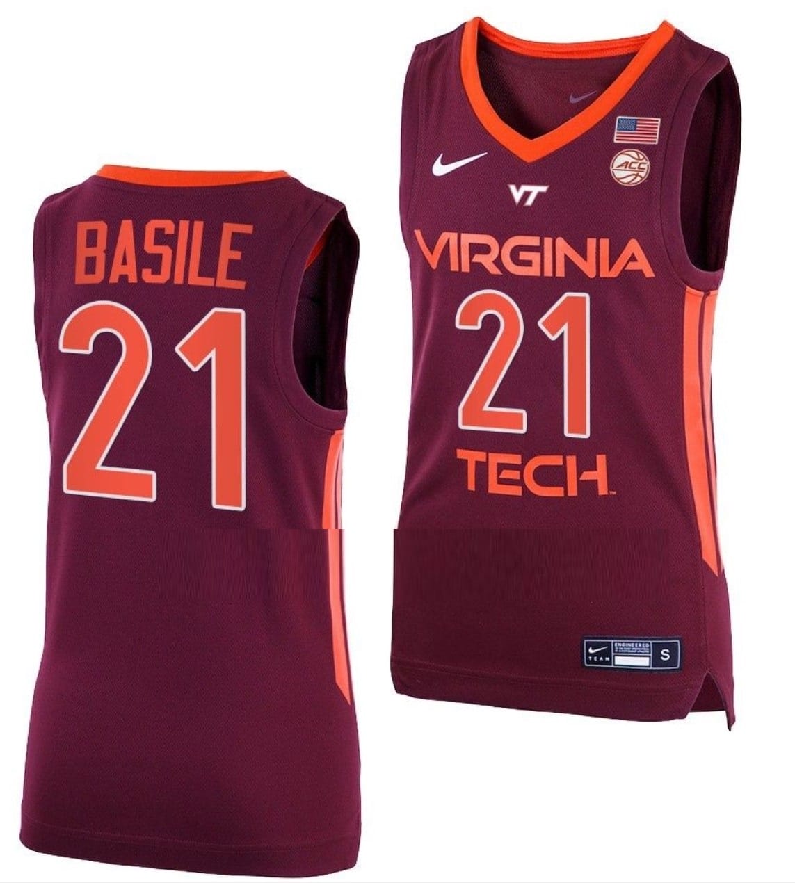 Grant Basile Jersey Virginia Tech Hokies College Basketball Away Maroon #21