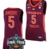 Georgia Amoore Jersey Virginia Tech Hokies College Basketball 2023 NCAA Final Four Maroon #5