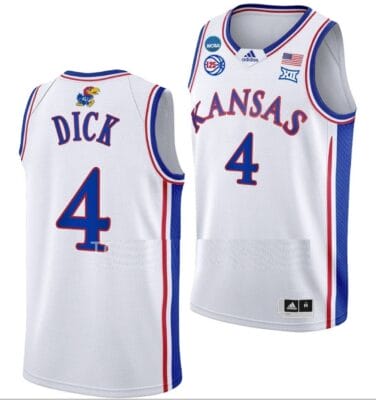 Gradey Dick Jersey #4 Kansas Jayhawks College Basketball 2023 NCAA March Madness White