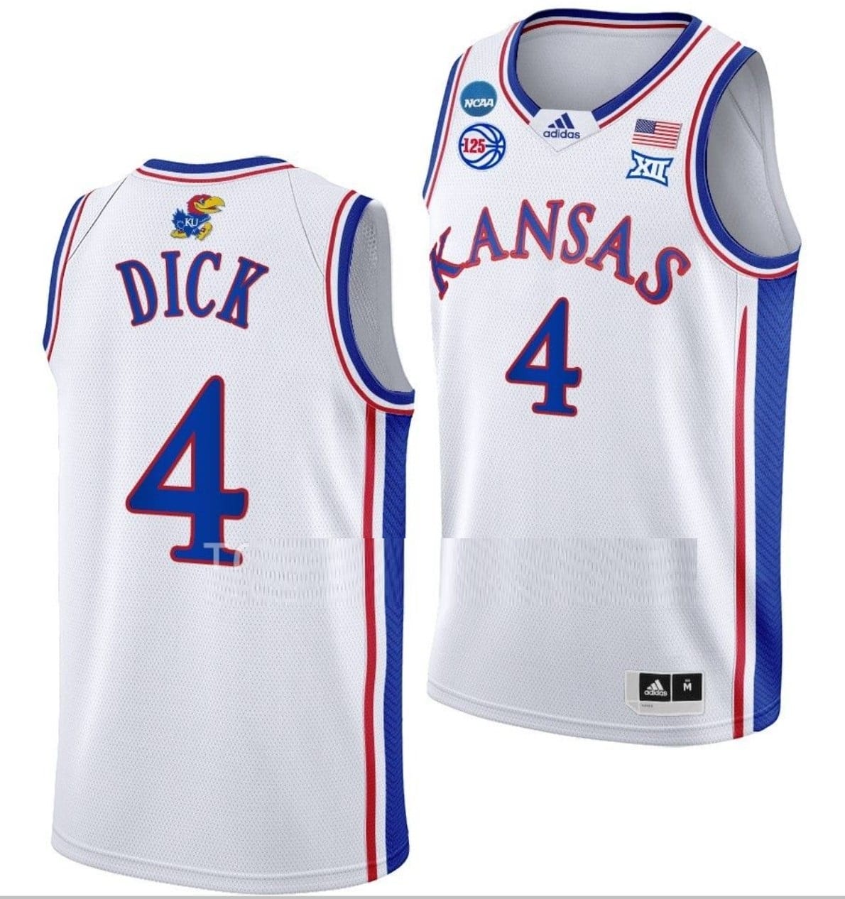 Gradey Dick Jersey #4 Kansas Jayhawks College Basketball 2023 NCAA March Madness White