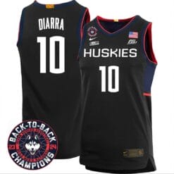 Hassan Diarra Jersey #10 UConn Huskies Basketball 2024 Back To Back Champions Patch Black