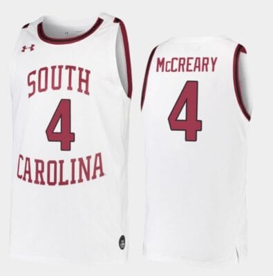 Jalyn McCreary Jersey #4 South Carolina Gamecocks College Basketball White Replica