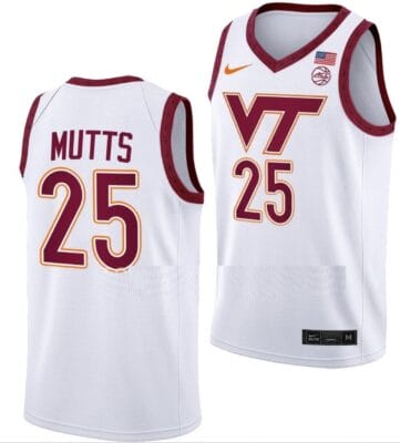 Justyn Mutts Jersey Virginia Tech Hokies College Basketball Swingman White #25