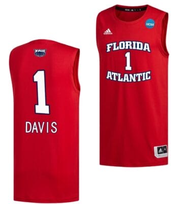 Johnell Davis Jersey #1 FAU Owls College Basketball 2023 NCAA March Madness Red
