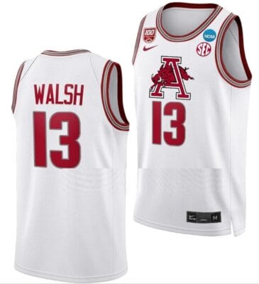Jordan Walsh Jersey #13 Arkansas Razorbacks College Basketball 2023 NCAA March Madness White