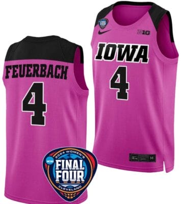 Kylie Feuerbach Jersey #4 Iowa Hawkeyes Basketball 2024 NCAA March Madness Final Four Pink