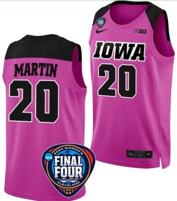 Kate Martin Jersey #20 Iowa Hawkeyes Basketball 2024 NCAA March Madness Final Four Pink