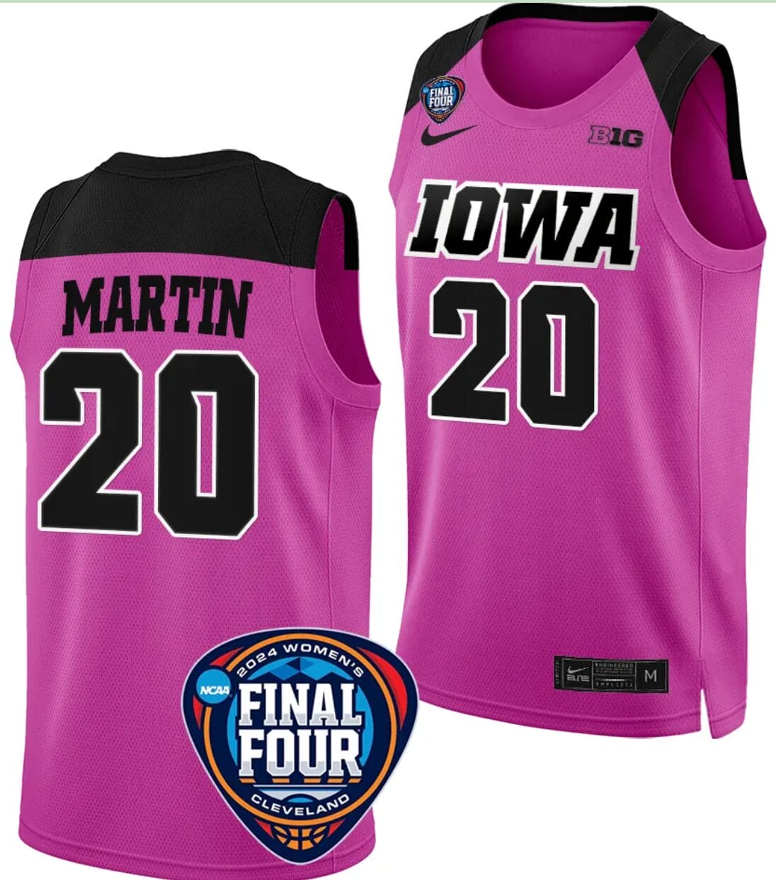 Kate Martin Jersey #20 Iowa Hawkeyes Basketball 2024 NCAA March Madness Final Four Pink