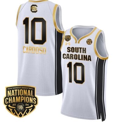 Kamilla Cardoso Jersey #10 South Carolina Gamecocks Basketball 2024 National Champions All Stitched White Gold