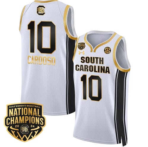 Kamilla Cardoso Jersey #10 South Carolina Gamecocks Basketball 2024 National Champions All Stitched White Gold