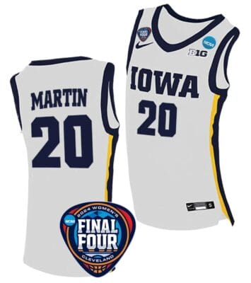 Kate Martin Jersey #20 Iowa Hawkeyes Basketball 2024 NCAA March Madness Final Four White