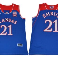 Joel Embiid Jersey #21 Kansas Jayhawks NCAA Basketball Blue