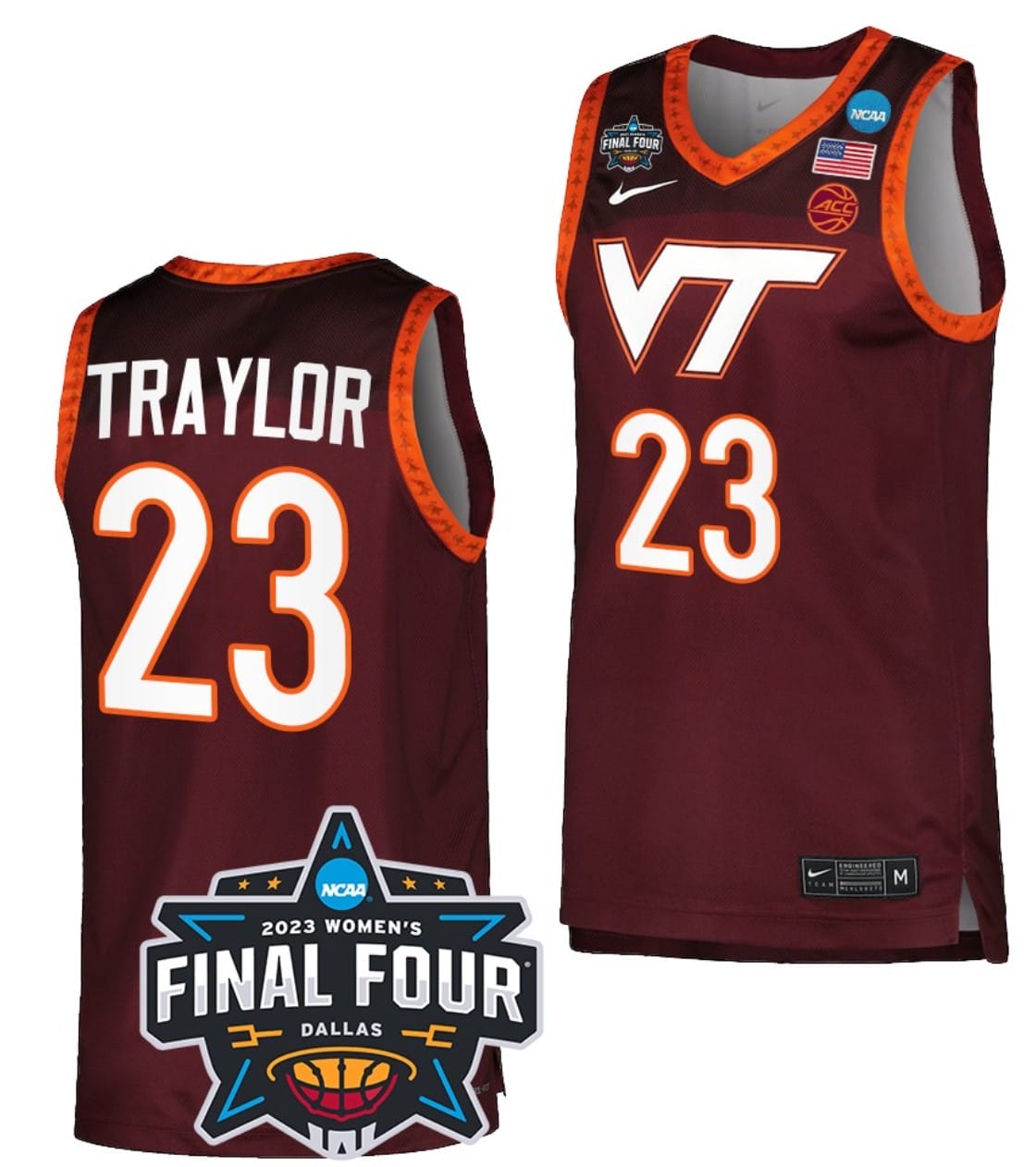 Kayana Traylor Jersey #23 Virginia Tech Hokies College Basketball 2023 NCAA March Madness Final Four Maroon