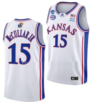 Kevin McCullar Jersey #15 Kansas Jayhawks College Basketball 2023 NCAA March Madness White