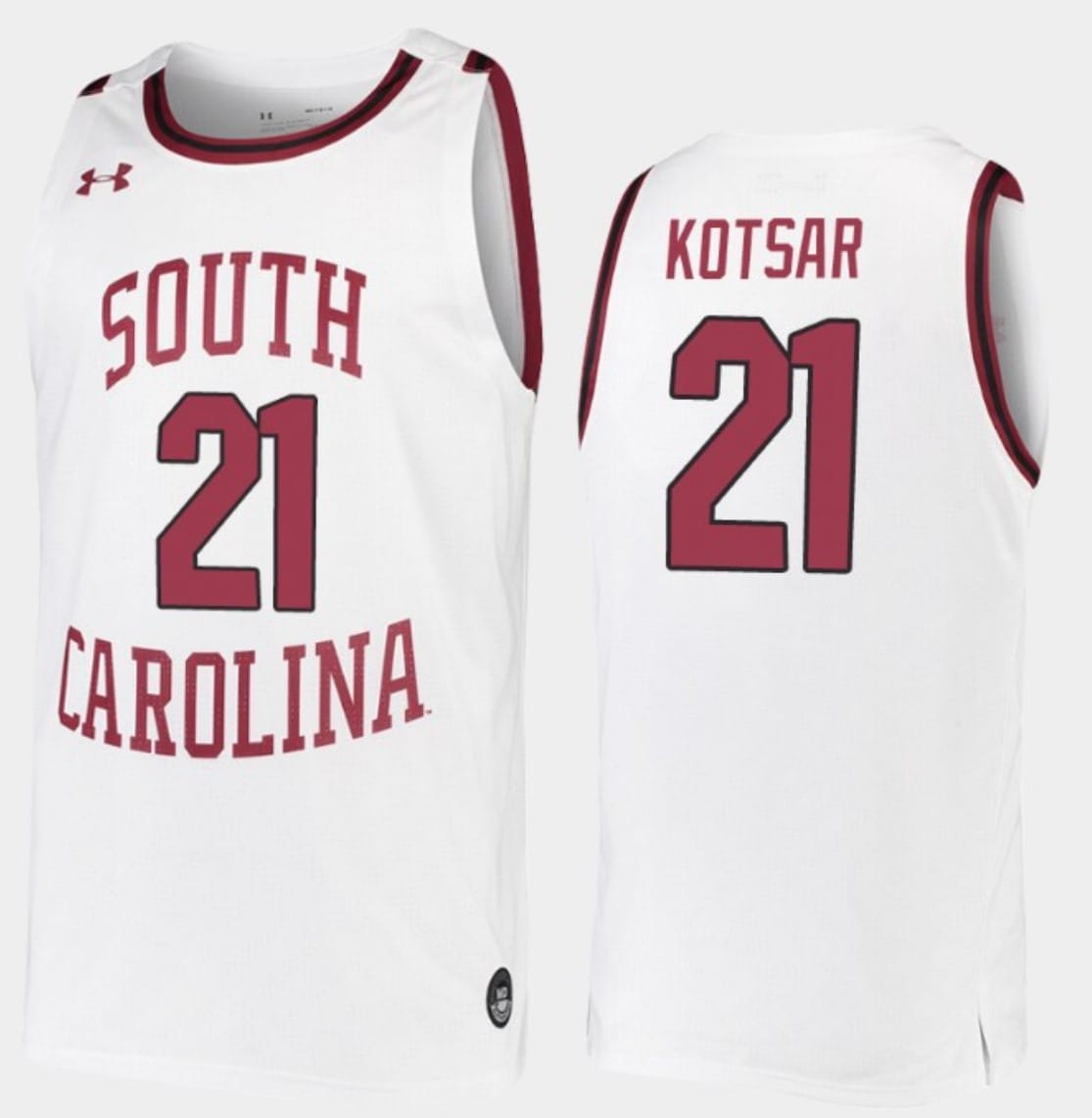 Maik Kotsar Jersey #21 South Carolina Gamecocks College Basketball White Replica