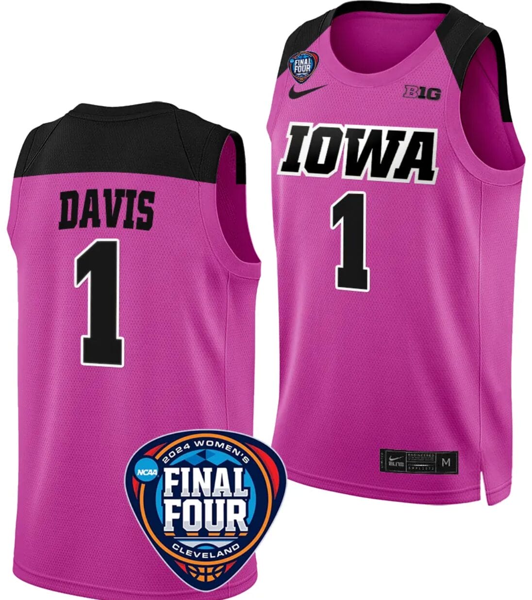 Molly Davis Jersey #1 Iowa Hawkeyes Basketball 2024 NCAA March Madness Final Four Pink