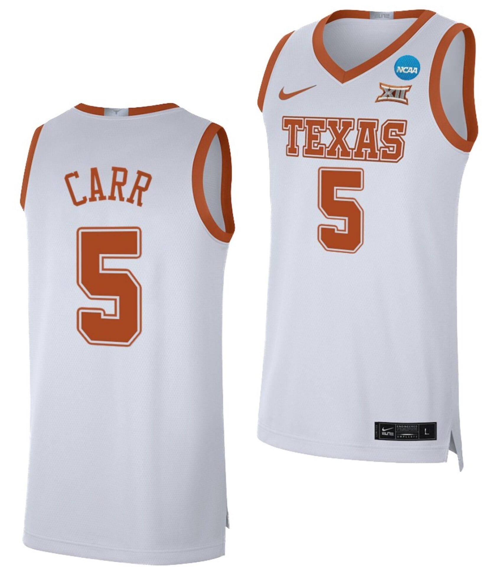 Marcus Carr Jersey #5 Texas Longhorns College Basketball 2023 NCAA March Madness White