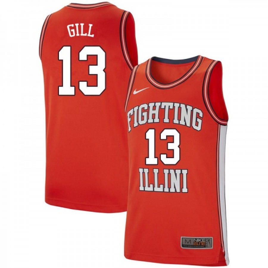 Men Illinois Fighting Illini Kendall Gill Jersey #13 Retro Orange College Basketball Jerseys