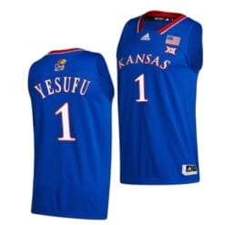 Men's Joseph Yesufu Jersey #1 Kansas Jayhawks College Basketball Jerseys Blue 2022