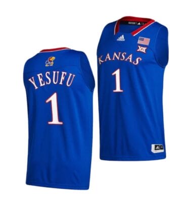 Men's Joseph Yesufu Jersey #1 Kansas Jayhawks College Basketball Jerseys Blue 2022