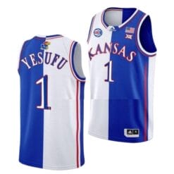 Men's Joseph Yesufu Jersey #1 Kansas Jayhawks College Basketball Jerseys Blue White Split
